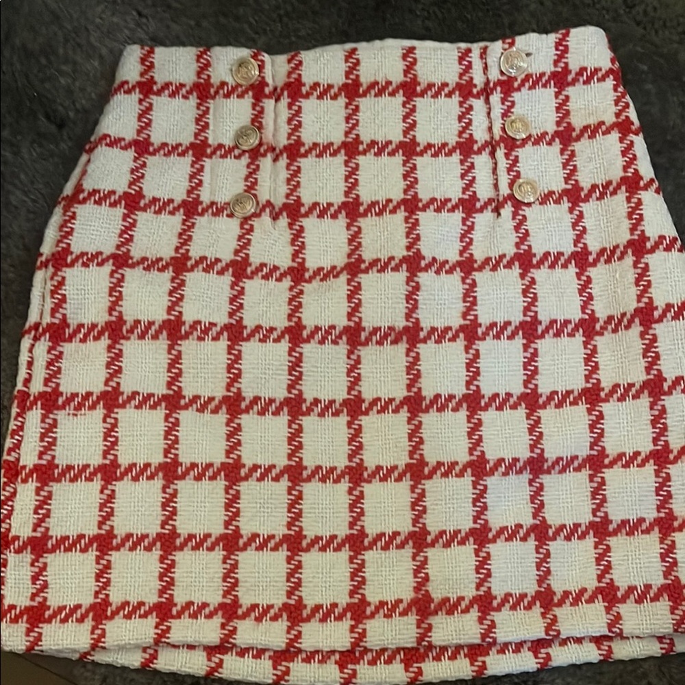Ann Taylor Plaid Tweed Button A-Line Skirt